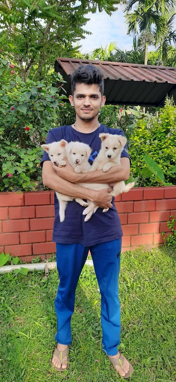 Subrahmanya spending time with a pet